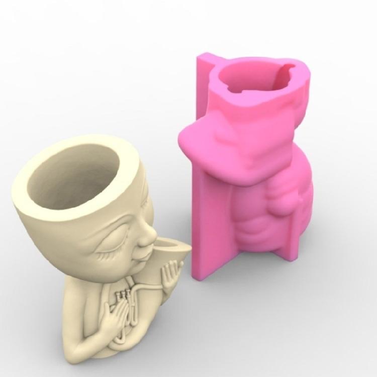Doll with Horn Shaped Concrete Moulds DIY Vase Molds Silicone Material for DIY