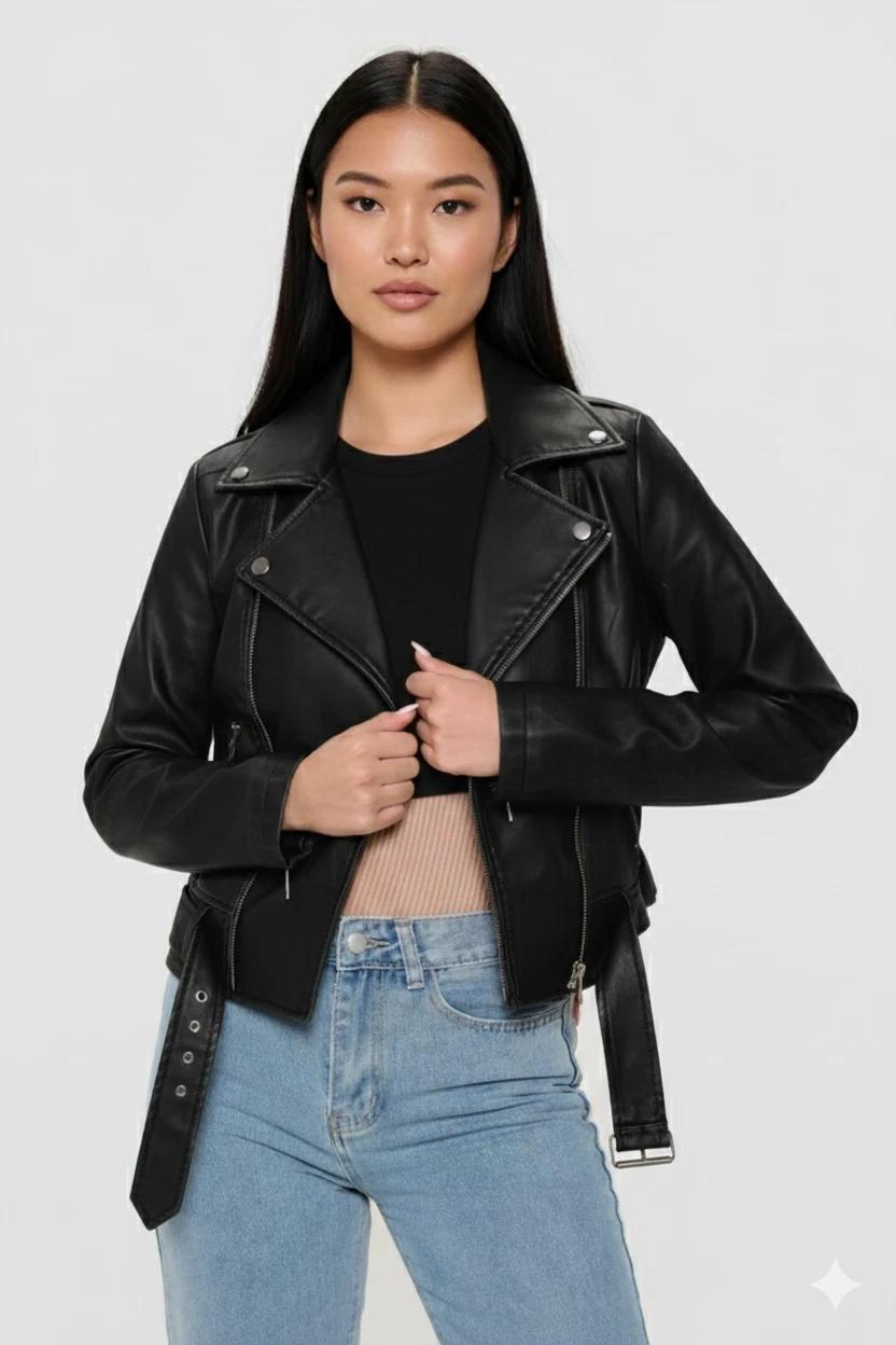 

Lambskin Jacket Genuine Leather Women s Black Stylish party Motorcycle Handmade 3XL