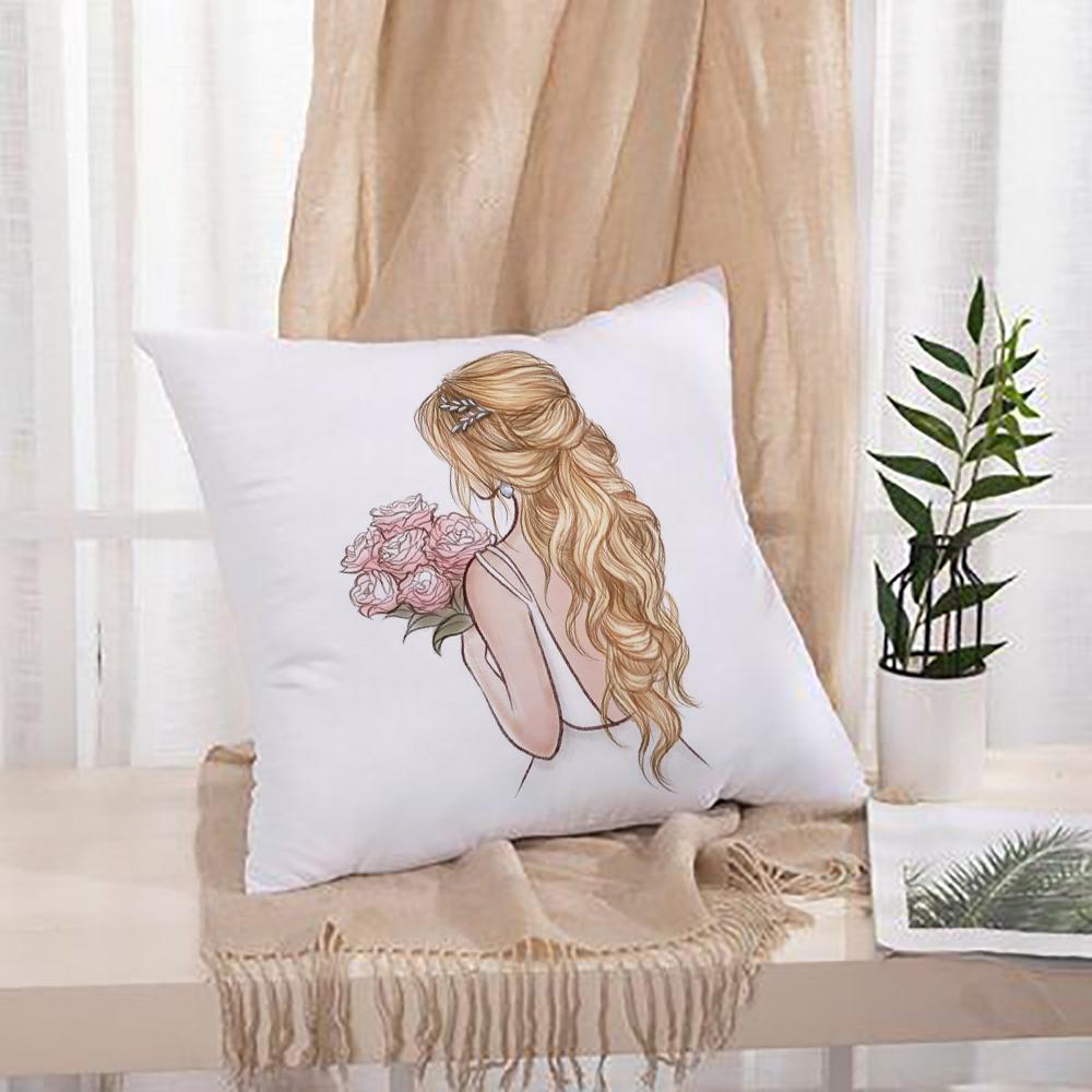 Pink Girl Print Pillowcase Bride Marry Party Decor Cushion Cover Home Sofa Living Room Decorative Pillow Cases Bridesmaid Gifts