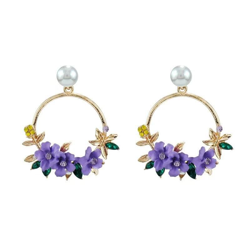 Korean Flower Stud Earrings, Sweet Temperament, Autumn/Winter Style, Polymer Clay with Pearl.