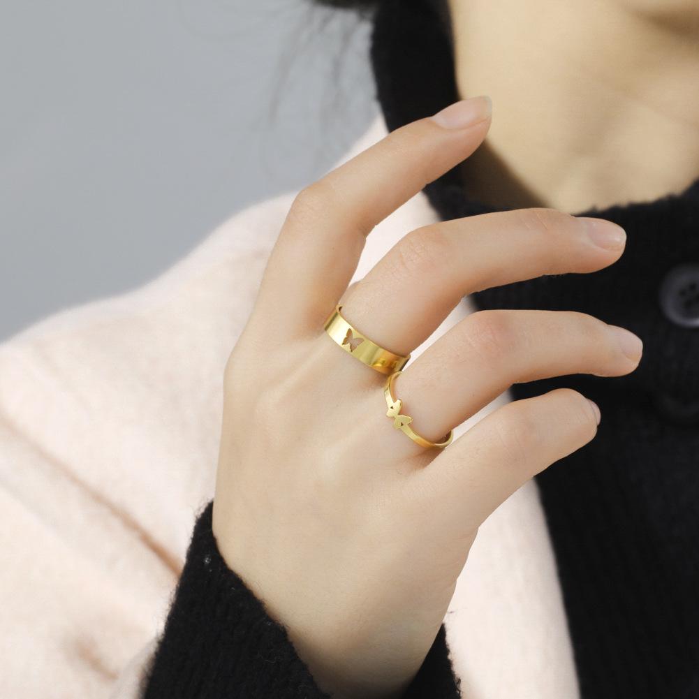 Hohl gearbeitete Schmetterlings-Partnerringe aus Edelstahl für Damen Geschenk Dating-Schmuck Damen Herren Valentinstagsring Geburtstagsgeschenk