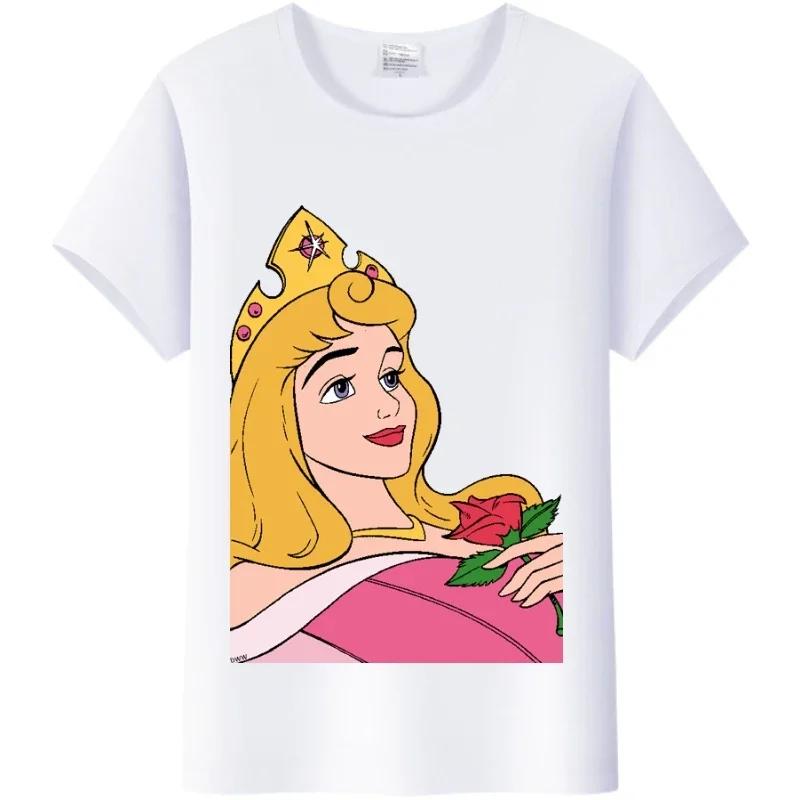 Casual Disney Cartoon Tee Sleeping Beauty Princess Graphics Shirt Women Summer Punk Top Plus Size T-Shirts Clothes Ladies Blouse