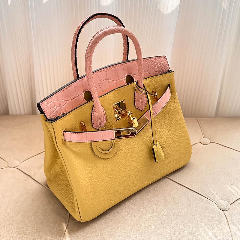 

2025 новый высококачественный крокодиловый узор контрастного цвета портативная платиновая сумка большой емкости из коровьей кожи модная универсальная сумка-мессенджер сращивание