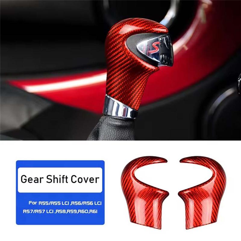 For BMW MINI R55 R56 R57 R58 Real Carbon Fiber Gear Shift Knob Cover Decorative Car Interior Accessories Carbon Red