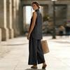 Women Sleeveless V Neck Loose Tank Top Pullover High Waist Wide Leg Pants Set Casual Two Piece Outfit for Daily Wear