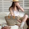 Casual Plaid Rattan Top-handle Bag Ladies Fashion Handmade Straw Bags Female Summer Beach Bamboo Woven Bags Hollow Women Handbag