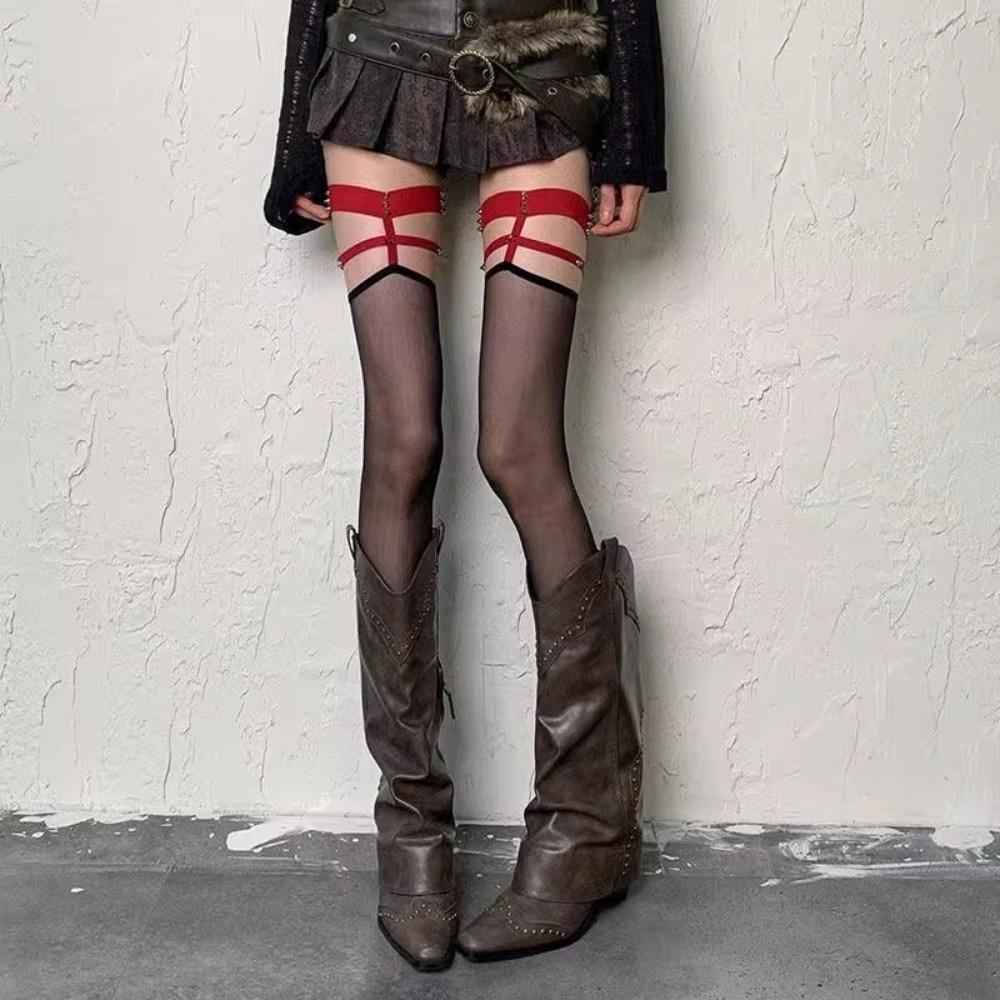 Seamless Rivet Silk Stockings High Elastic Over Knee Socks Cool Garter Stockings  Daily Use