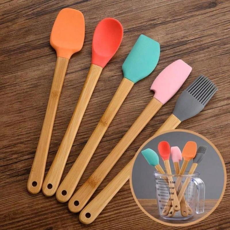Silicone Spatula, Mini Rubber Spatula Wooden Handle, Heat Handle Silicone Spatula Set, Kitchen Non-Stick for Baking, Cooking and Mixing белый