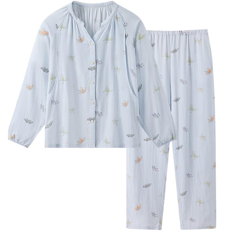 YEEHOO 10A Antibacterial Bamboo Cotton Maternity & Postpartum Pajama Set L