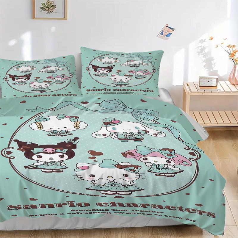 

3 шт. Набор постельного белья с персонажами Sanrio - Мягкий и удобный Декор для спальни, гостевой комнаты и общежития Комплект постельного белья H097 135x200cm