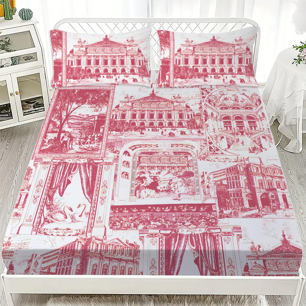 3-teiliges Bettlaken-Set im europäischen Stil - 100% Polyester, Digitaldruck, Atmungsaktive Heimdeko Spannbettlaken und Bettlaken