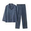 Ice silk pajamas men's summer 1011 new long-sleeved large-size solid-color men's loungewear suit can be worn outside in summer