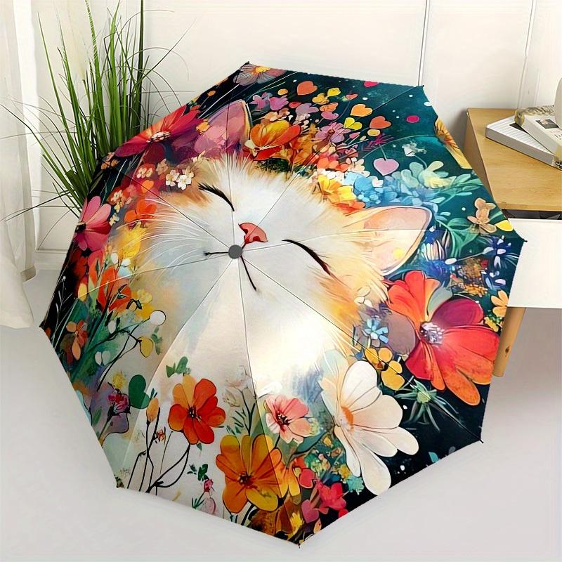 1pc Floral Fantasy Cat Umbrella with Plastic Handle,Suitable for All Seasons Home Travel Outdoor UmbrellaM1170