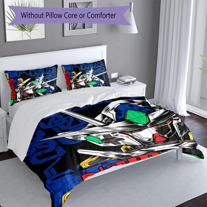 3pcs Custom Name Mobile Suit Gundam Set,Includes 1 Duvet Cover and 2 Pillowcases,All-season Bedroom Decor