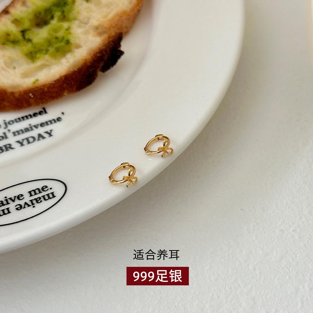 

Срібні сережки-бантики 999 проби, прості, маленькі, вишукані, з нішевим дизайном, високоякісні натуральні універсальні нові сережки 999 silver