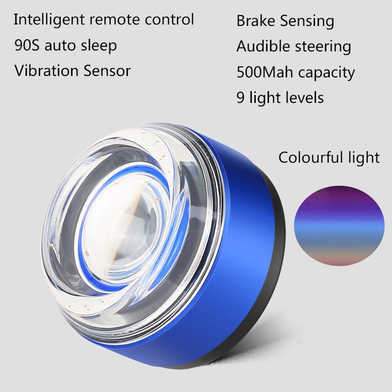 Fashion New Bicycle Turn Tail Light Colourful Lights Intelligent Vibration Sensor Brake Light Waterproof Cycling Gear for Bike 9-Speed Adjustment