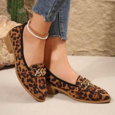 2024 New Hot Sales Fashion Leopard Print Flat Shoes Women's Metal Chain Loafers Breathable Casual Sneakers Zapatillas Mujer