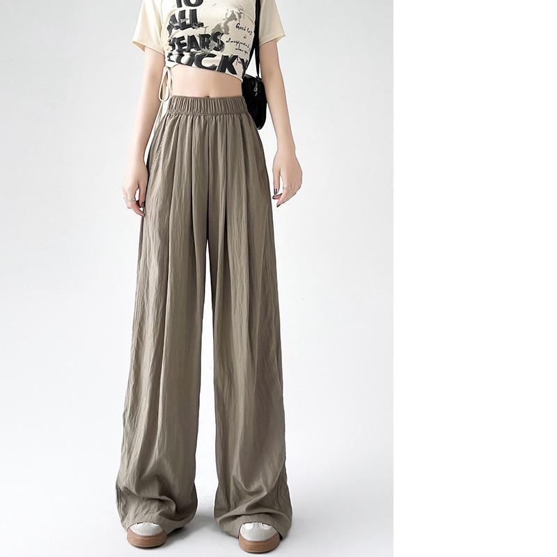 Spring Autumn Women Loose Wide Leg Pants New Thin Elastic High Waist Casual Drape Casual Long Pants Solid Color Fashion Elegant Simple Trousers 2396