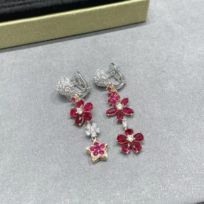 New 2025 Trend High Quality Hot Brand Luxury Jewelry Red Bule Zircon Flower Sparkling Earrings For Women Wedding Pure 925 Sliver