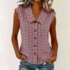 Women's Casual Plaid Sleeveless Collared Top