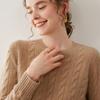 Women's Cashmere Cable Knit Sweater—Round Neck, Thickened, Loose Fit, Casual Pullover for Autumn and Winter.