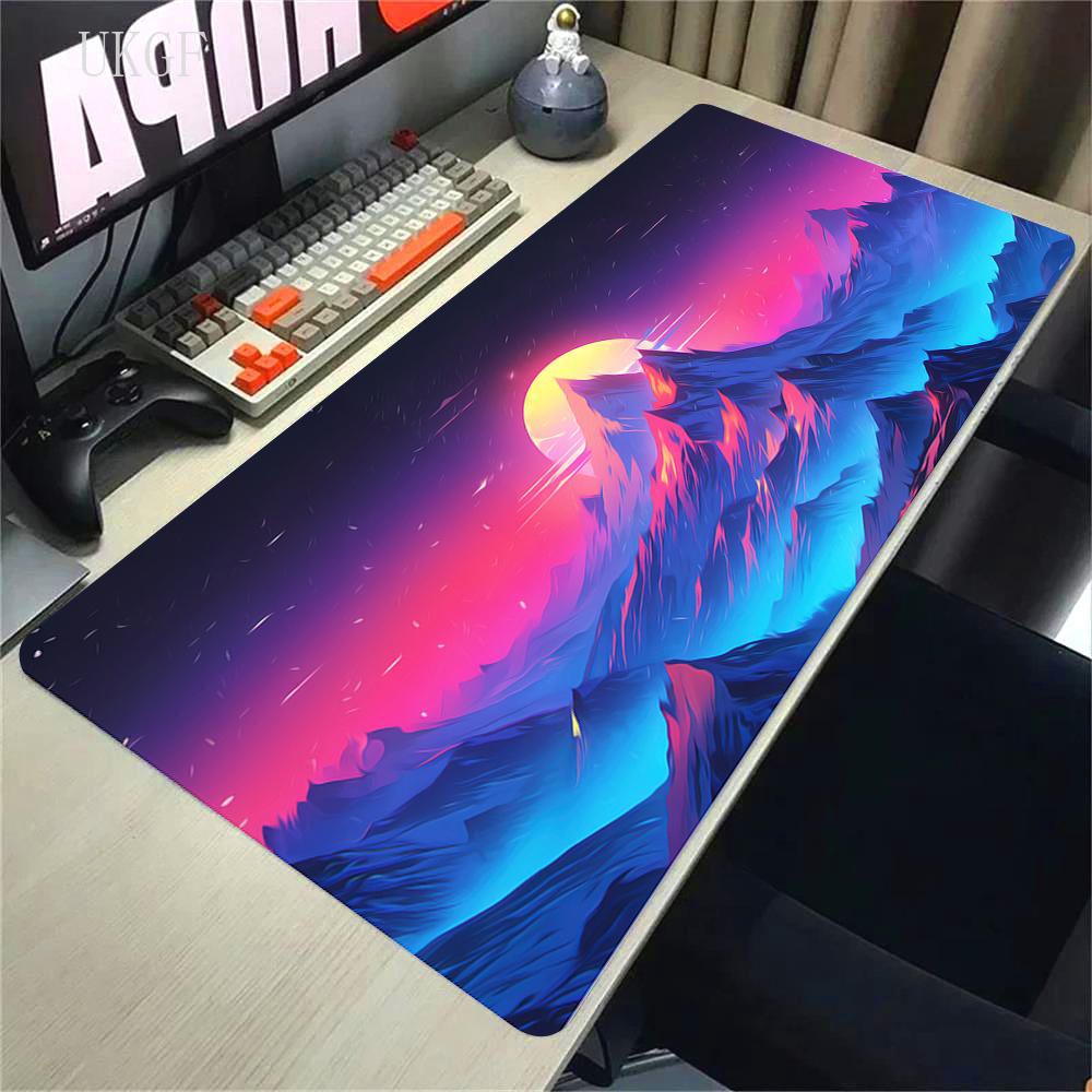 Alfombrilla de Ratón de Goma Impresión HD 900x400 Paisaje Montaña Atardecer Alfombrilla de Ratón Cartoon XXL Alfombrilla de Ratón Extendida Alfombra Antideslizante para PC