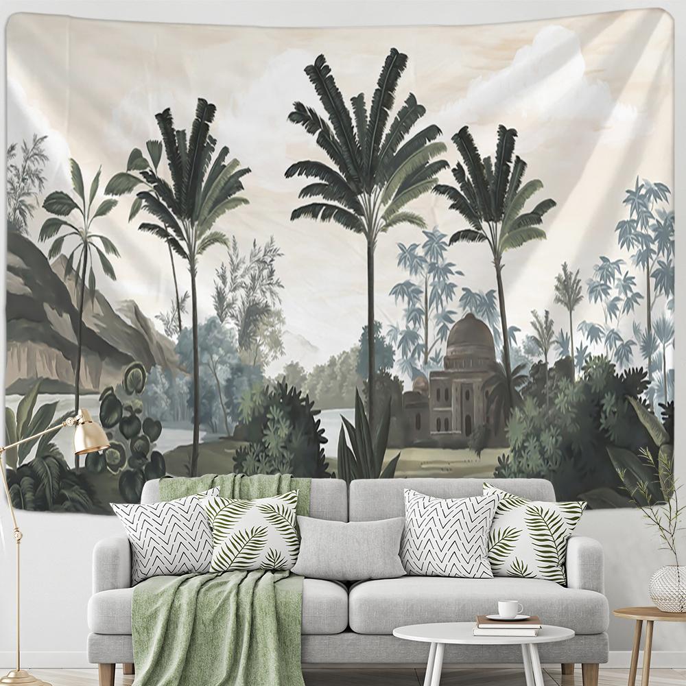 Grön Papegoja Tapestry Havssida Skog Växter Vägghängning Hippie Tapiz Konst Estetik Sovsal Väggdekor