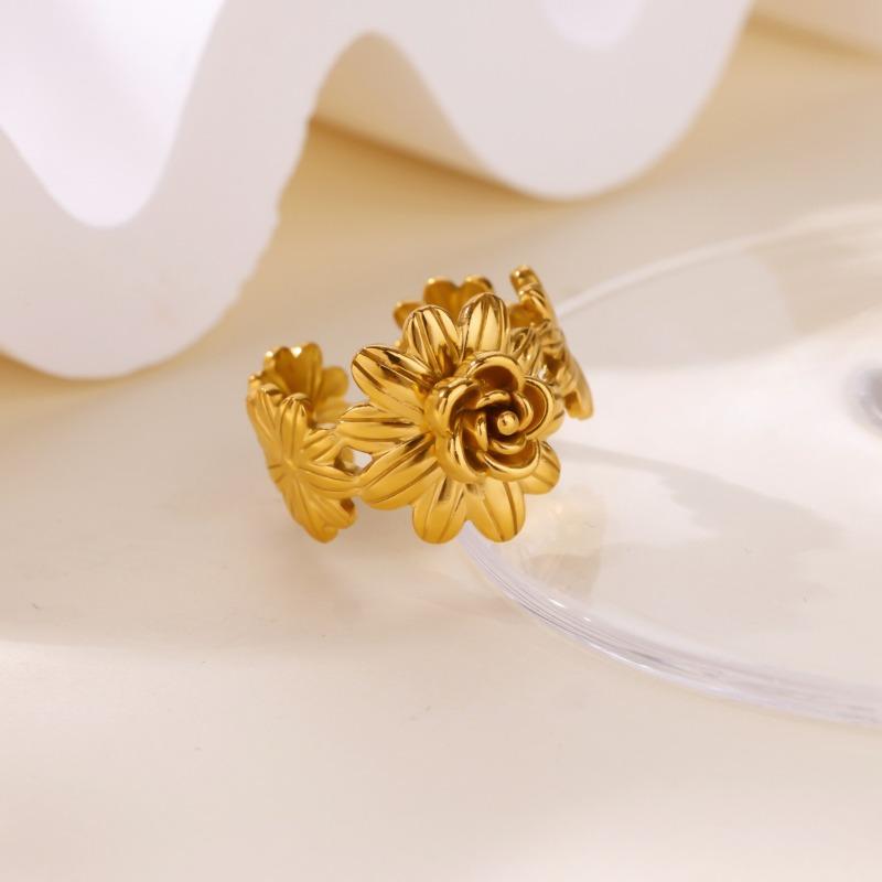 Wind Flower Open Ring Women's Stainless Steel Gold Fashion Adjustable Bracelet Ring Trendy