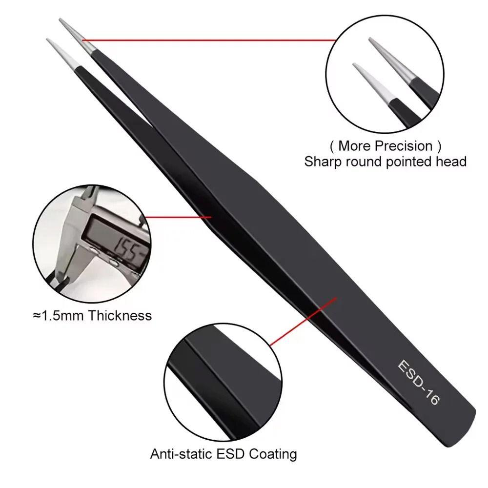 9/10pcs Curved/Straight Design Anti-Static Tweezers Durable Maintenance Tools  Electronic Repair