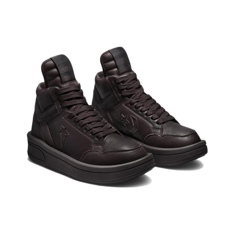 Rick Owens DRKSHDW x Converse TURBOWPN Leather High Top Vintage Basketball Shoes Unisex Chocolate