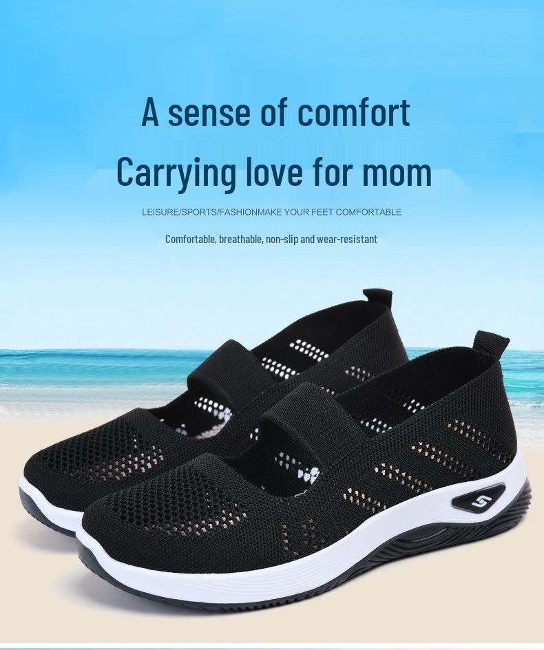 Women's Summer Lightweight Breathable Cloth Walking Shoes for Middle-aged and Elderly