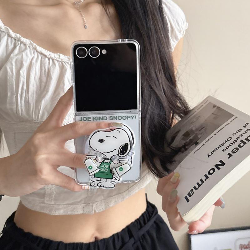 Hot Cute coffee Snoopy Fold Magsafe Wireless Charge Phone Case For Samsung ZFlip 3 4 5 6 7 Cartoon Snoopy Magnetic Holder Cover