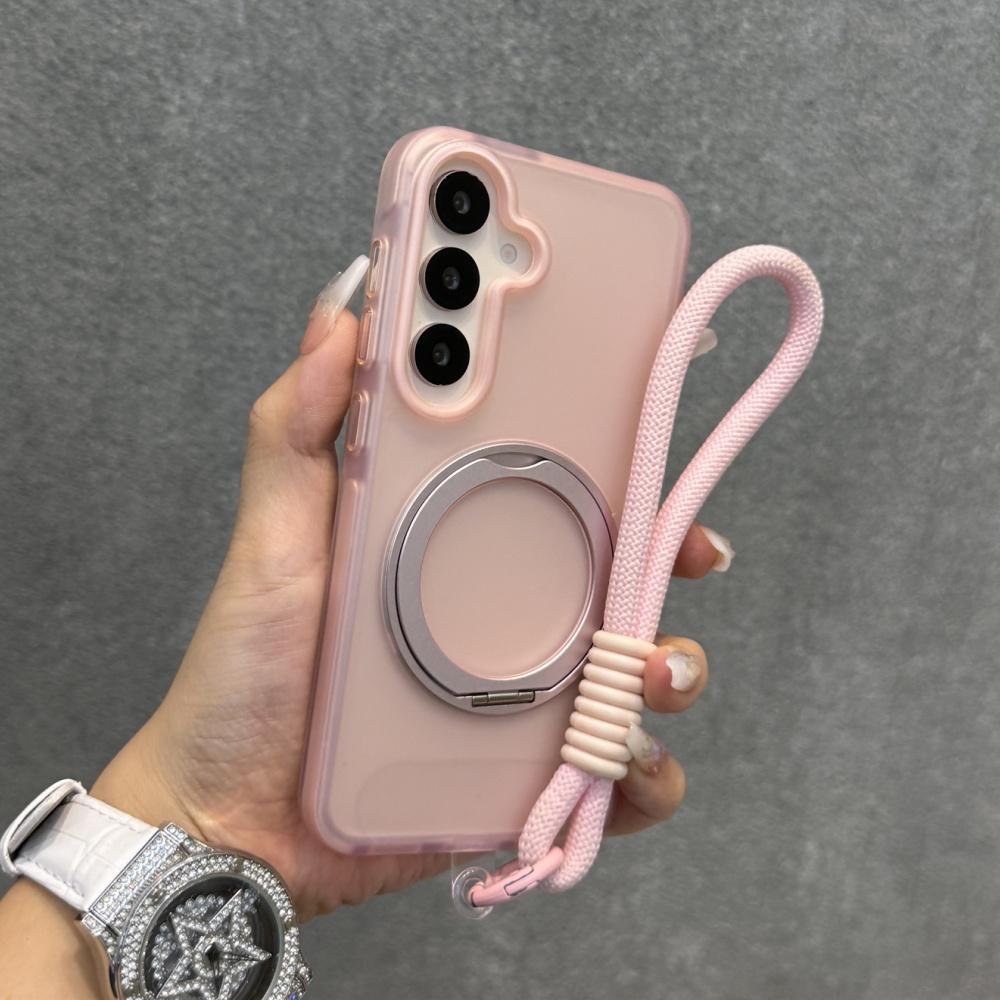 

Матовий чохол-підставка з магнітним кільцем-тримачем для Samsung Galaxy S25 Ultra S24 Plus, напівпрозорий ремінець-шнурок на зап ястя, протиударна кришка Galaxy S25+