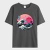 Camiseta Masculina de Verão Ondas do Pôr do Sol no Japão Camiseta Estampada Moda 100% Algodão Manga Curta Camiseta Oversized Roupas Masculinas
