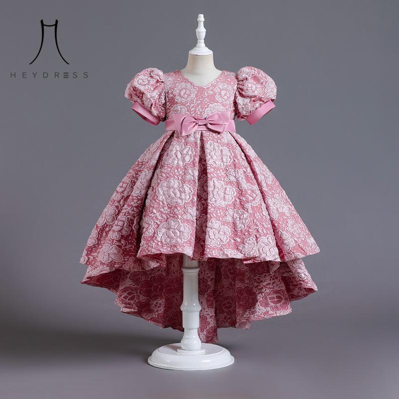 Girls Princess Dress Red Puff Sleeve Tail Dress Host Piano Performance Dress Show Dress Children