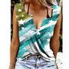 Womens Independerce Day Loose  V-Neck Sleeveless Button Print Tops Vest