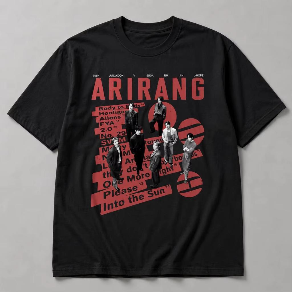 BTS Arirang Album Tour Graphics Unisex Shirt Kpop Boy Band 2026 Summer New Cotton Men's Women's Streetwear Tshirt Fan Gifts