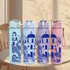 1 PZ Blu Santorini Edificio Stampa Mediterranea 750ml Colore Plastica Borraccia Sportiva Anti-perdita Tappo a Beccuccio Ribaltabile Adatta per Sport Ufficio Uso Domestico