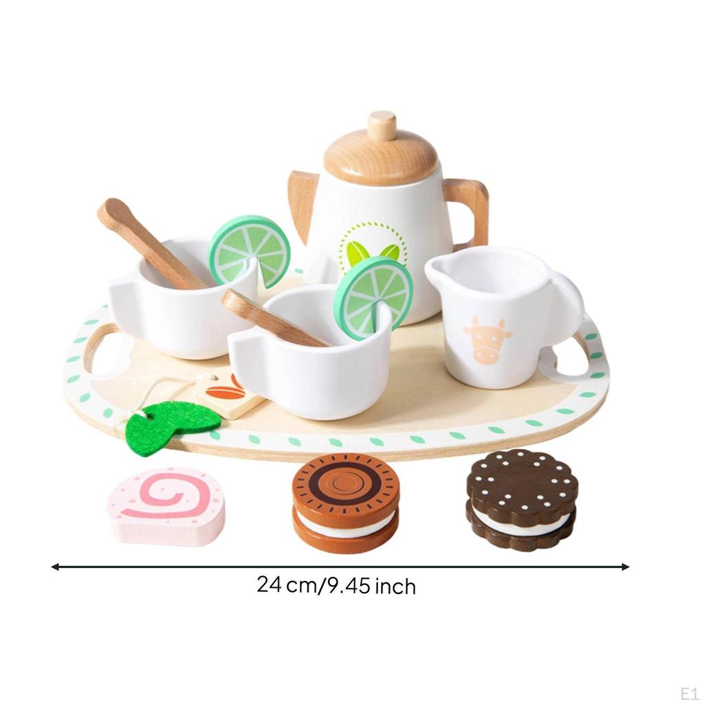 Service à thé en bois Pastel Jouet avec plateau pour jeunes enfants, enfants d'âge préscolaire, salle de jeux, garderie