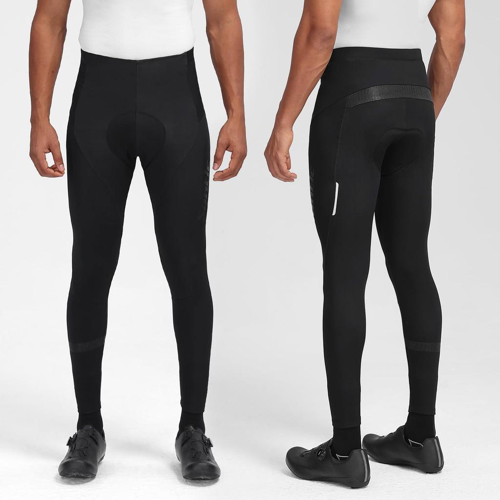Santic Men's Fleece Cycling Pants, Breathable, Quick-Drying, Padded, Windproof, and Elastic for Autumn and Winter, Black, Size XL