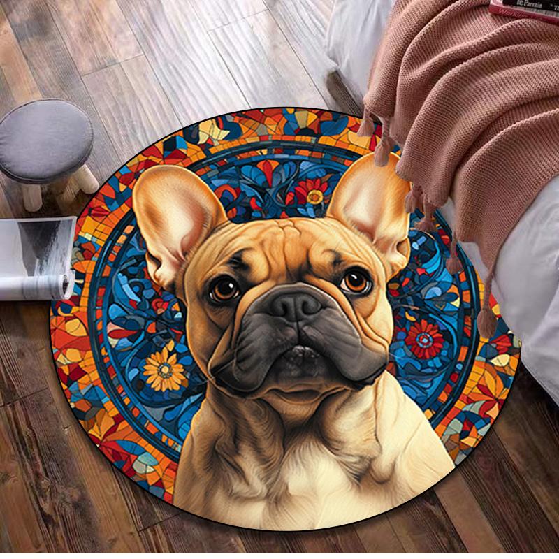 1Pc Animal Dog Circular Print Rug - Home Decoration Carpet For Living Room Bedroom Flooring Computer Chair Area Rug