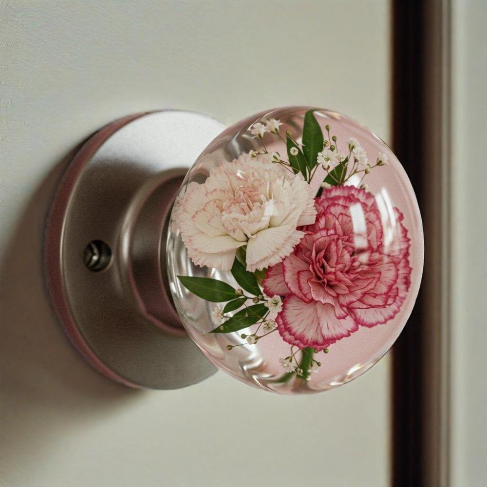 Retro Round Resin Door Handle - Realistic Fish and Floral Design, Crystal Transparent Spherical Door Handle, Artistic Natural Style Decoration