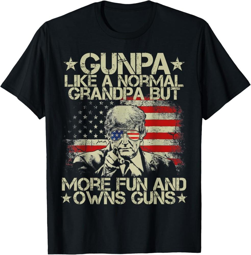 

Gunpa Like A Normal Grandpa But More Fun USA Flag Trump Guns T-Shirt Unisex T-Shirt S