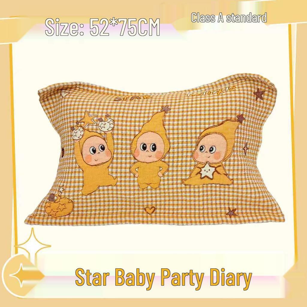 Cartoon Cotton Gauze Pillowcase Set: Soft, Breathable, Sweat-Absorbent Pillow Covers.