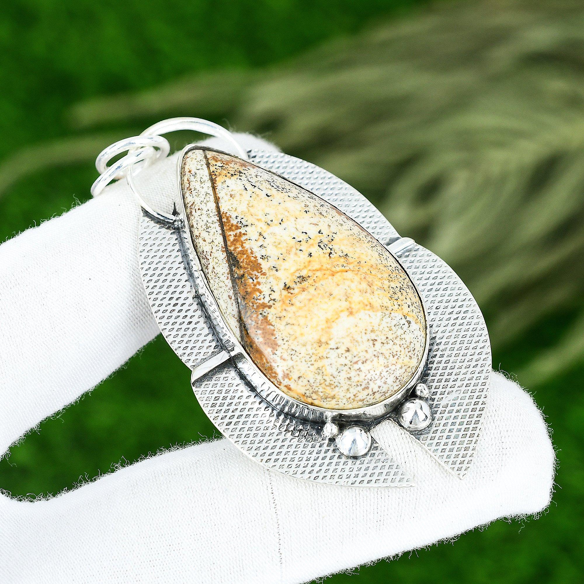 

Memorial Day Sale Sterling Silver Pear Natural Picture Jasper Daughter Pendant