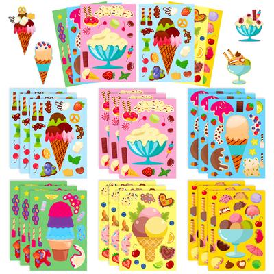 6 Photos/package Ice Cream Dessert DIY Children's Cute Food Cartoon Puzzle Stickers Creative Cone Face Change Stickers