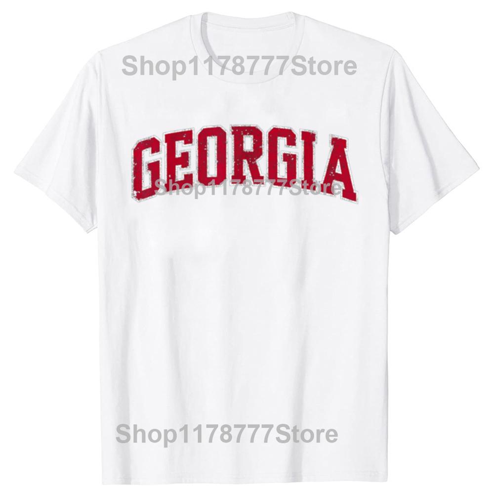 Funny Georgia Vintage Athletic Sports Red Text T Shirts Cotton Streetwear Georgian Gifts Mens Clothing Loose Oversized T Shirt