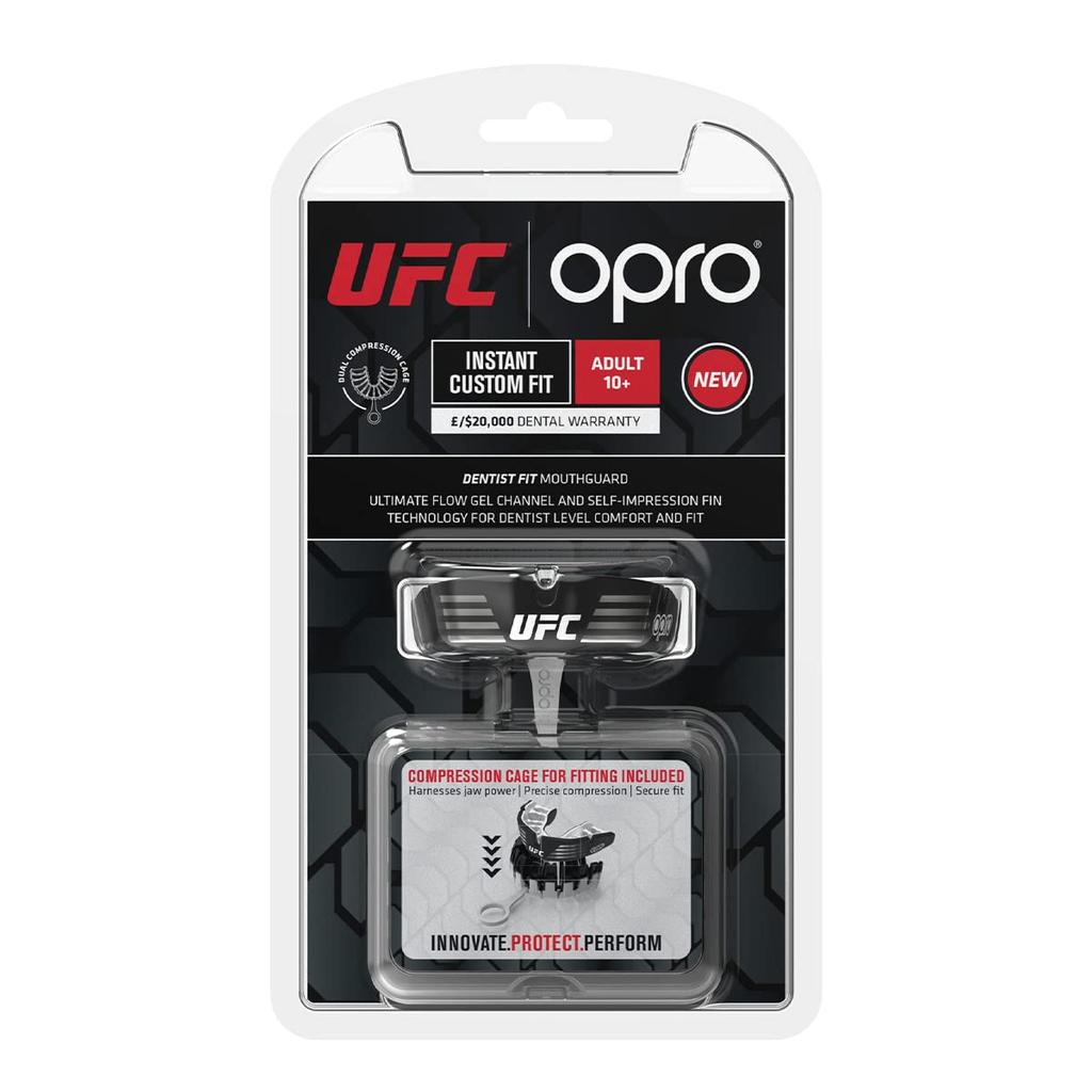 OPRO Mouthguard [Instant Custom Fit] Sports Mouthpiece, Made in the UK [Official Store] (Adult, UFC/Black & Silver)