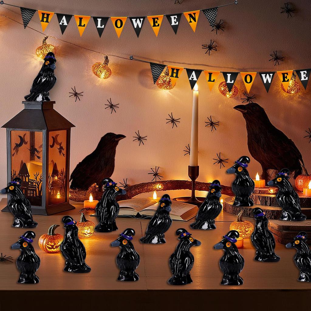 Halloween Miniature Crows Figurines Mini Resin Black Raven Figurines Small Resin Animals Tiny Figures for Halloween Scene Decor
