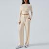 Women's 2 Piece Outfits Sets Ruched Long Sleeve Tops  Wide Leg Pants Tracksuit Sets